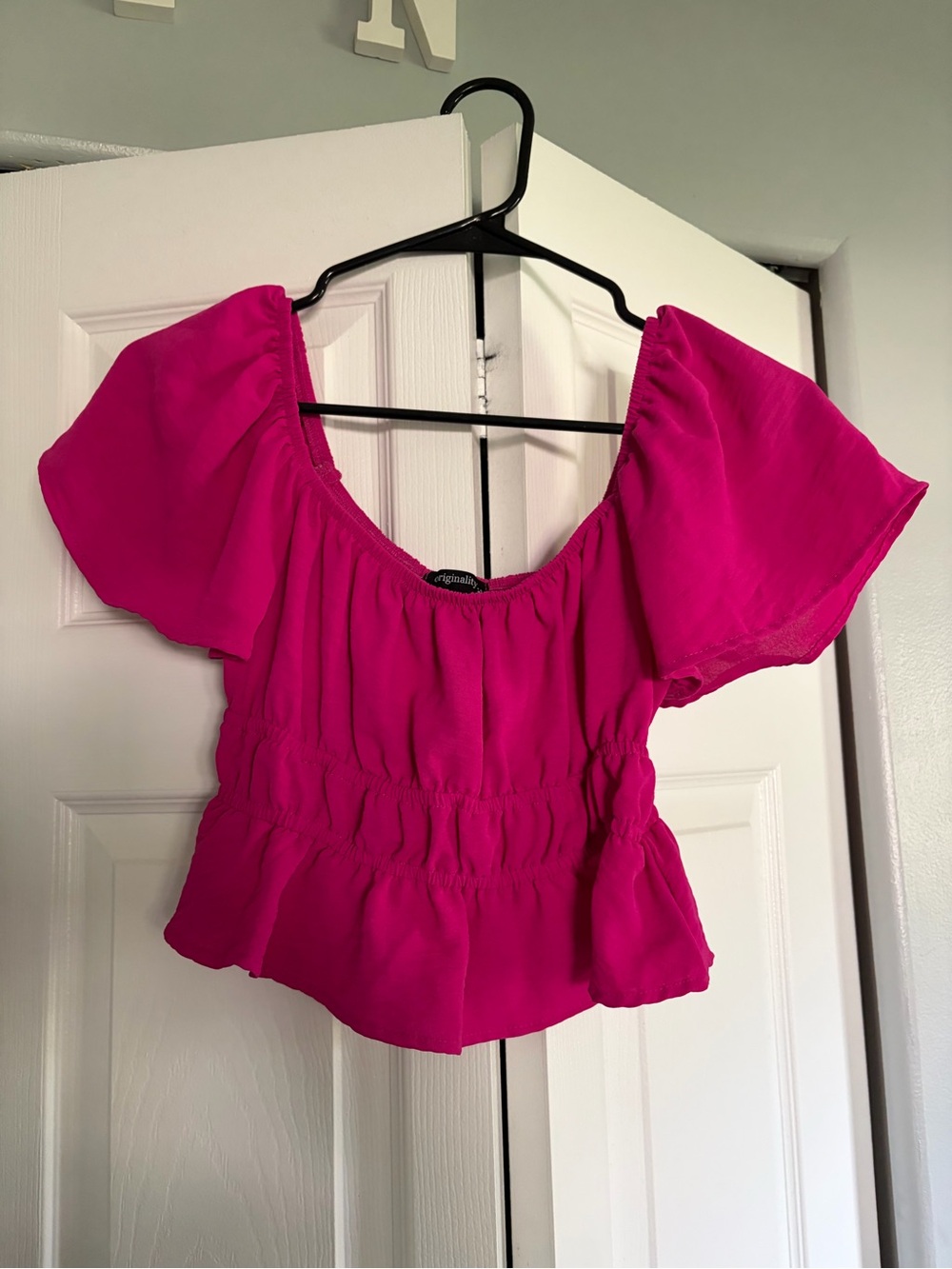 Dry Goods Bright Fuchsia Off-Shoulder Peplum Top